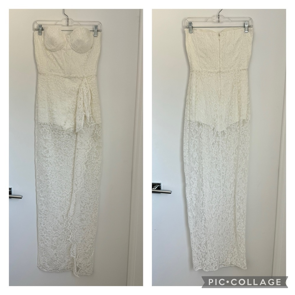 Lovers and Friends Small White Strapless Gown Bustier Lace Overlay